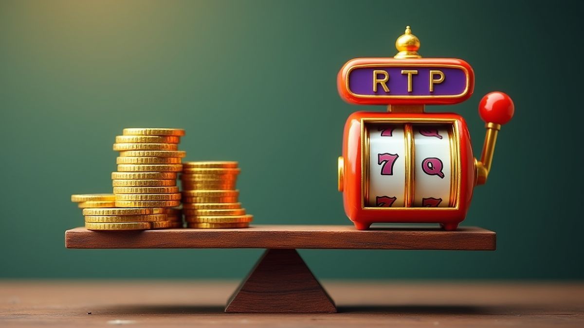 Une balance équilibrée avec des pièces et une machine à sous.