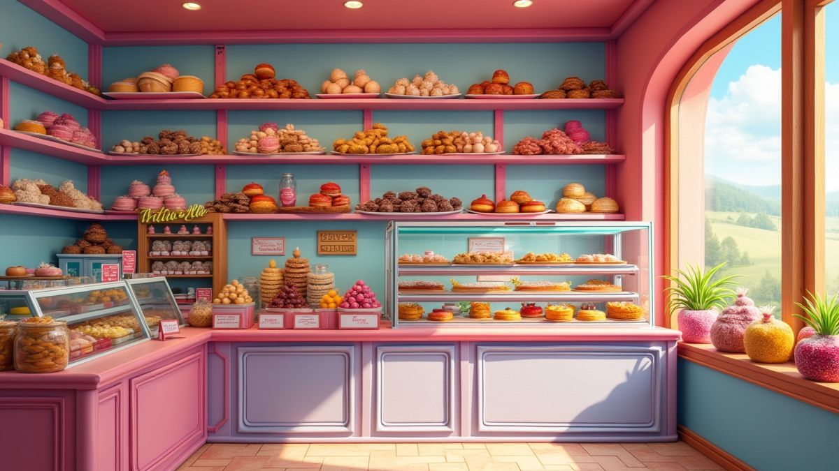 Ein Kuchenladen voller Süßigkeiten und Leckereien.