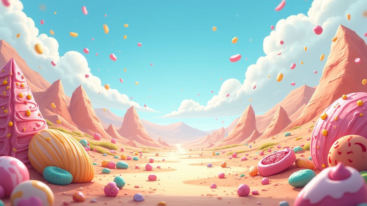 Ein Tal voller lebhafter Süßigkeiten und Kuchen.