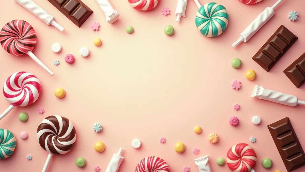Snoep-thema achtergrond met lolly's en snoep.