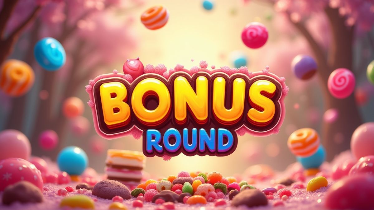 Um nível de bônus cheio de chocolates e gominolas coloridas.