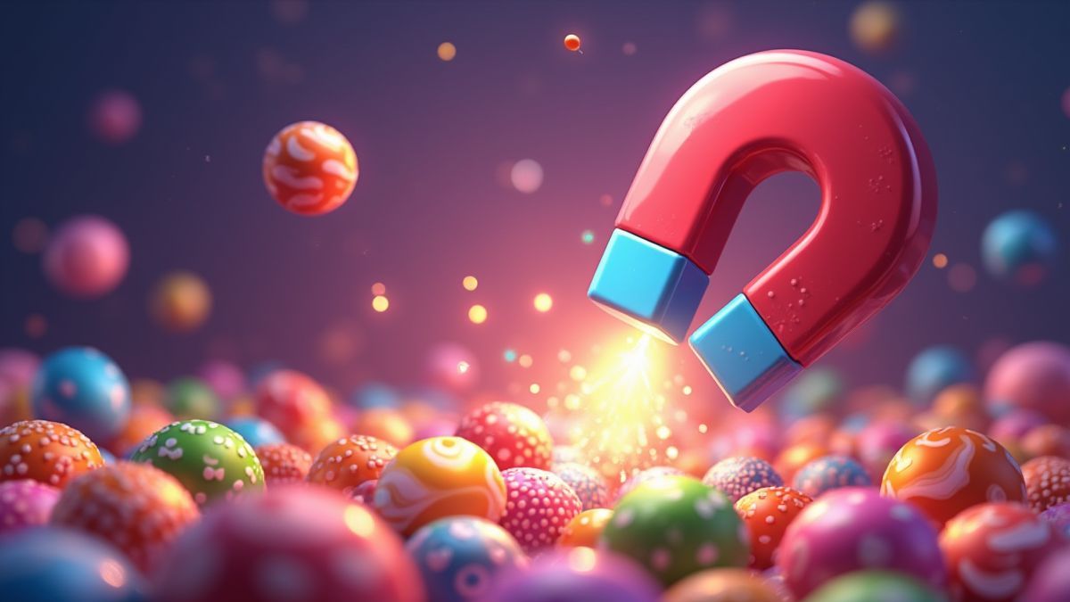 A magical magnet attracting colorful candies.