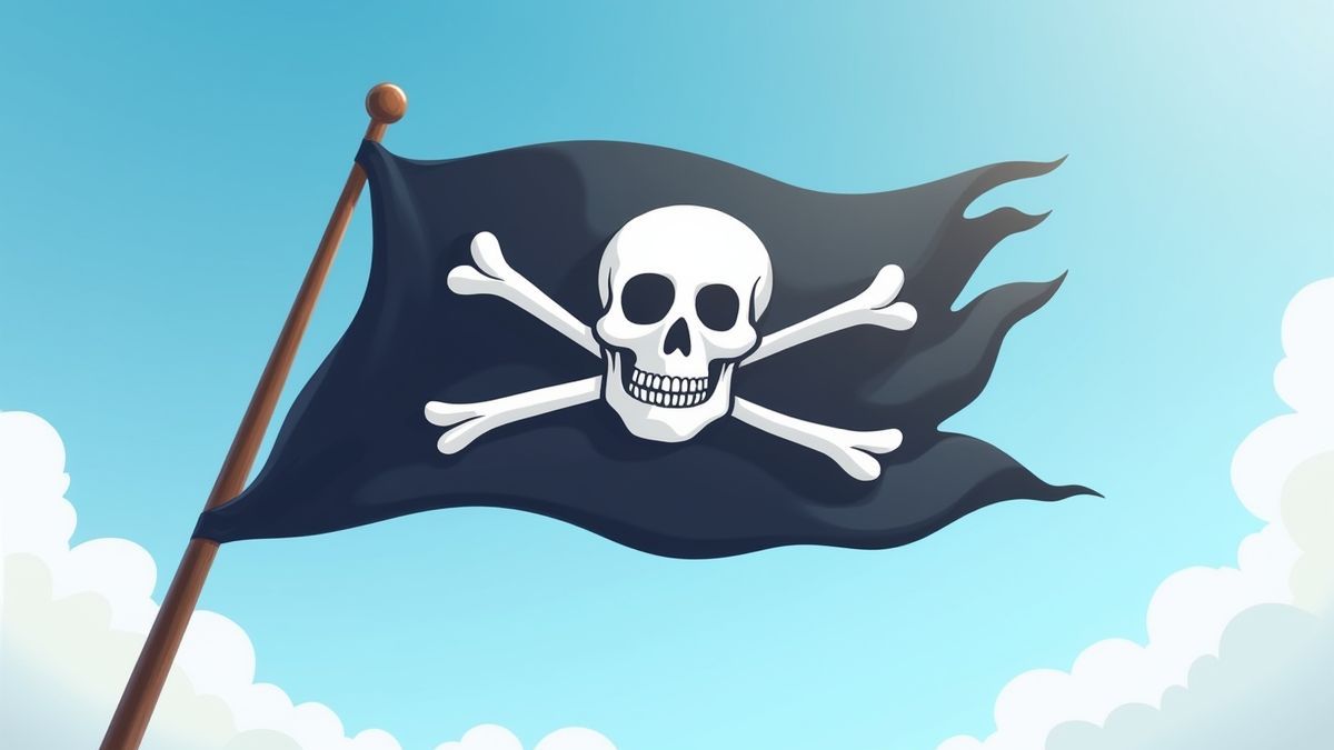 Piratensymbol, das im Wind an einem sonnigen Tag weht.