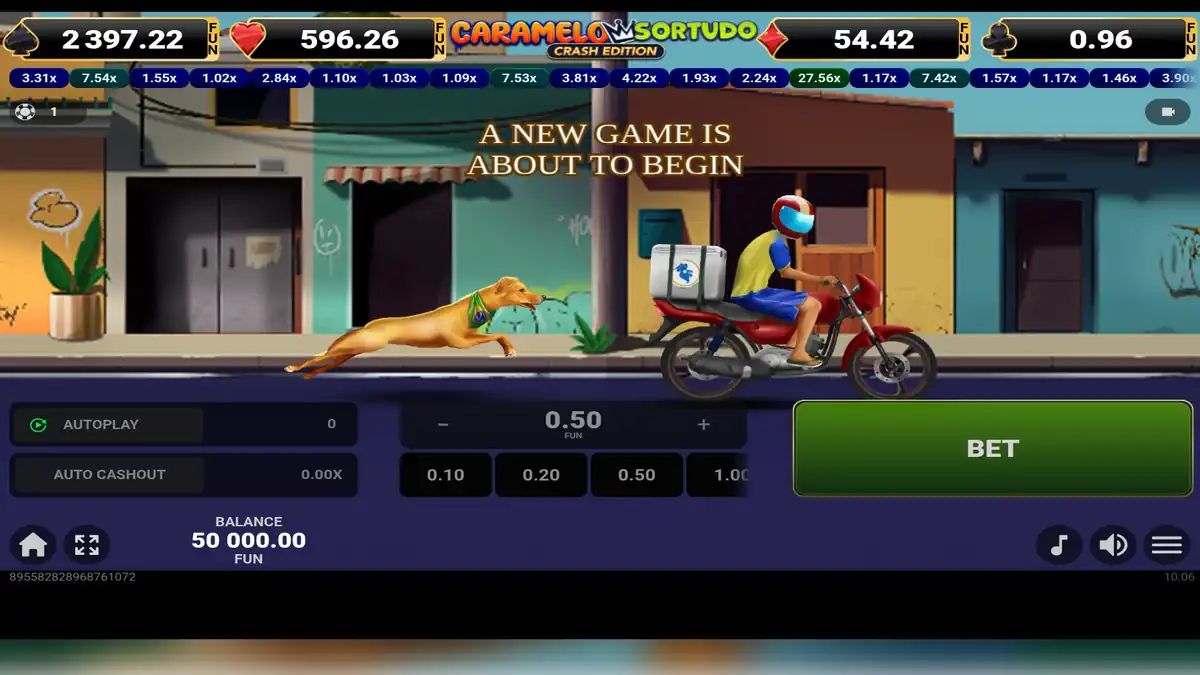 Grundspielbildschirm von Caramelo Sortudo – Crash Edition