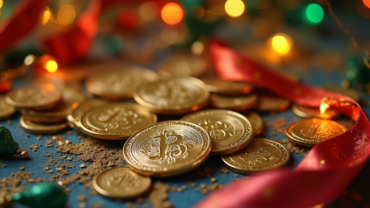 Un ambiente festivo lleno de monedas y decoraciones de carnaval.