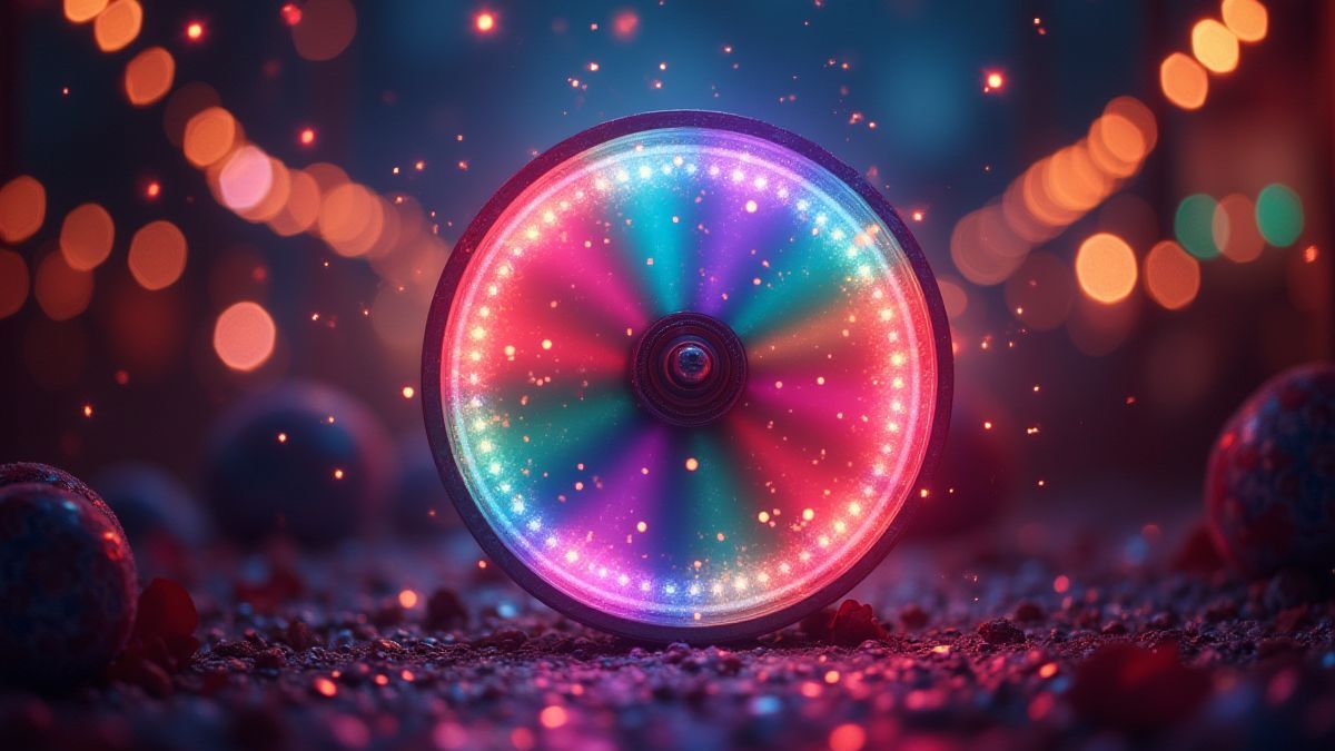 Rodillos giratorios mágicos rodeados de luces de carnaval.