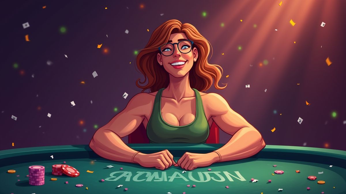 Relaxed player at a casino table with confetti.