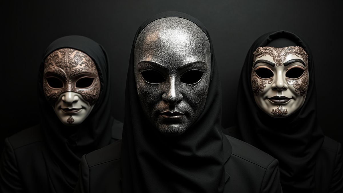 Masques vénitiens étant démasqués pour révéler des prix.