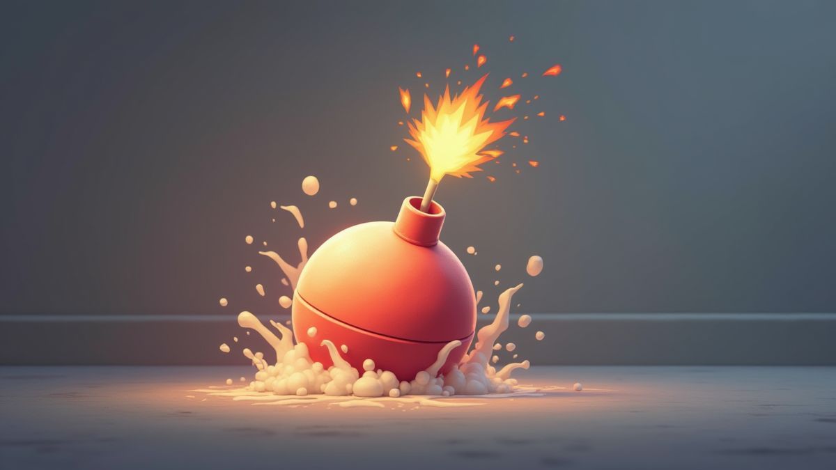 Karikaturhafte Bombe, die in einer minimalistischen Umgebung mit gedämpften Farben zischt.