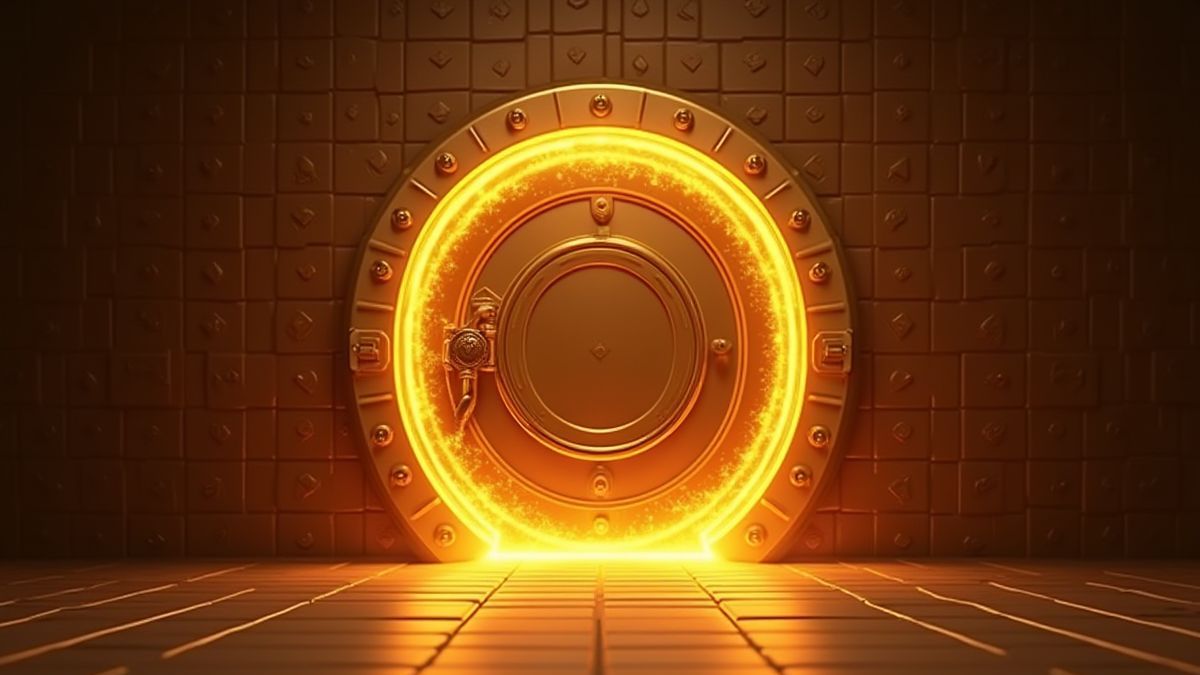 Golden vault doors in animated style.
