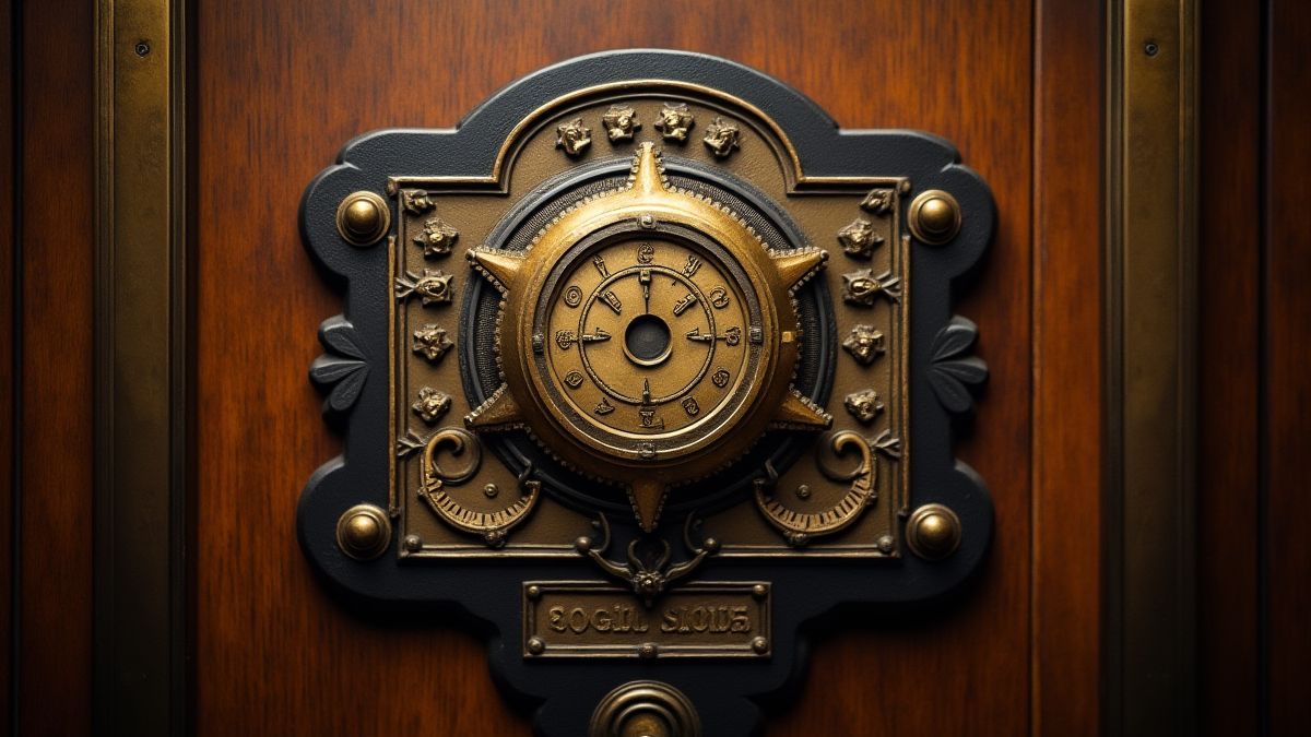 Vintage liftbedieningspaneel met steampunk ontwerp.