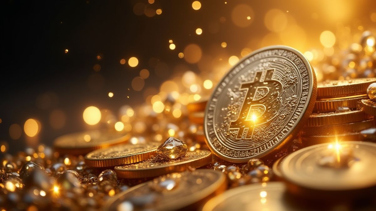 Glitzernde Diamanten und Goldmünzen.