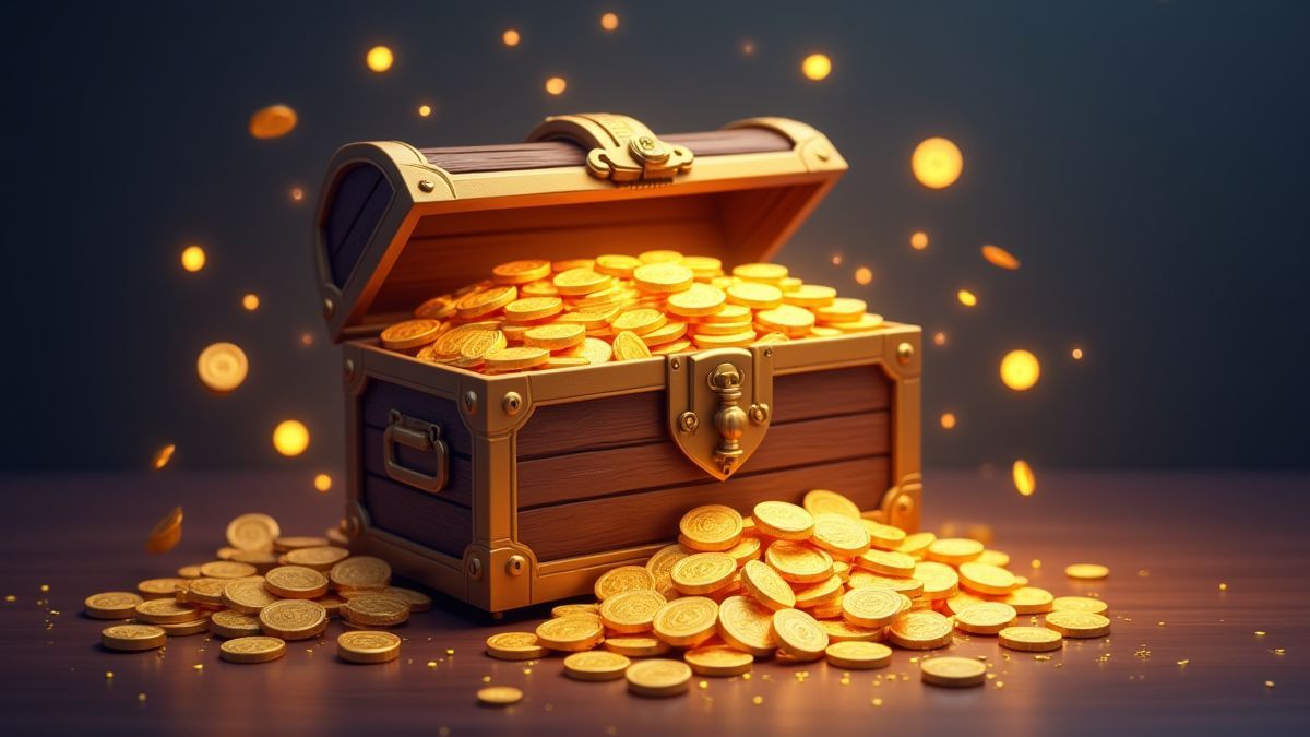A treasure chest full of shining gold coins.