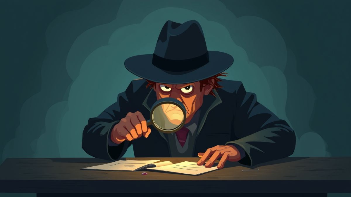 A detective with a magnifying glass searching for clues.