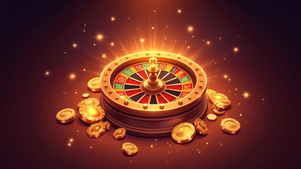 Rueda de la fortuna brillante rodeada de luces de casino