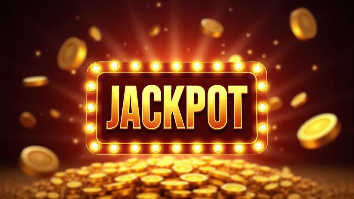 Cartel de jackpot com moedas douradas brilhando