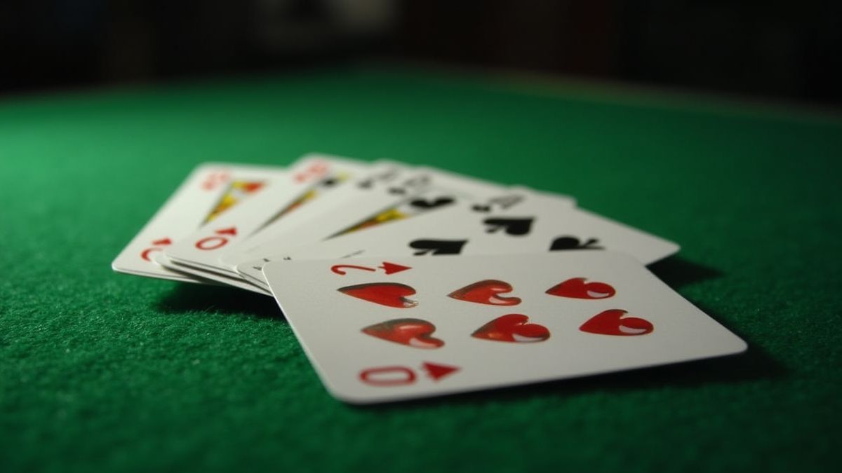 Cartes à jouer avec des bords lumineux sur une table en feutre vert.