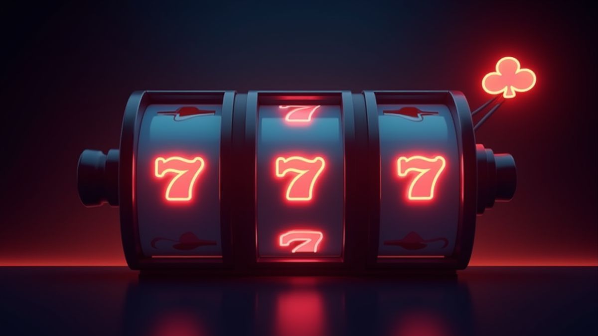 Minimalistische Spielautomatenoberfläche mit leuchtenden Walzen.