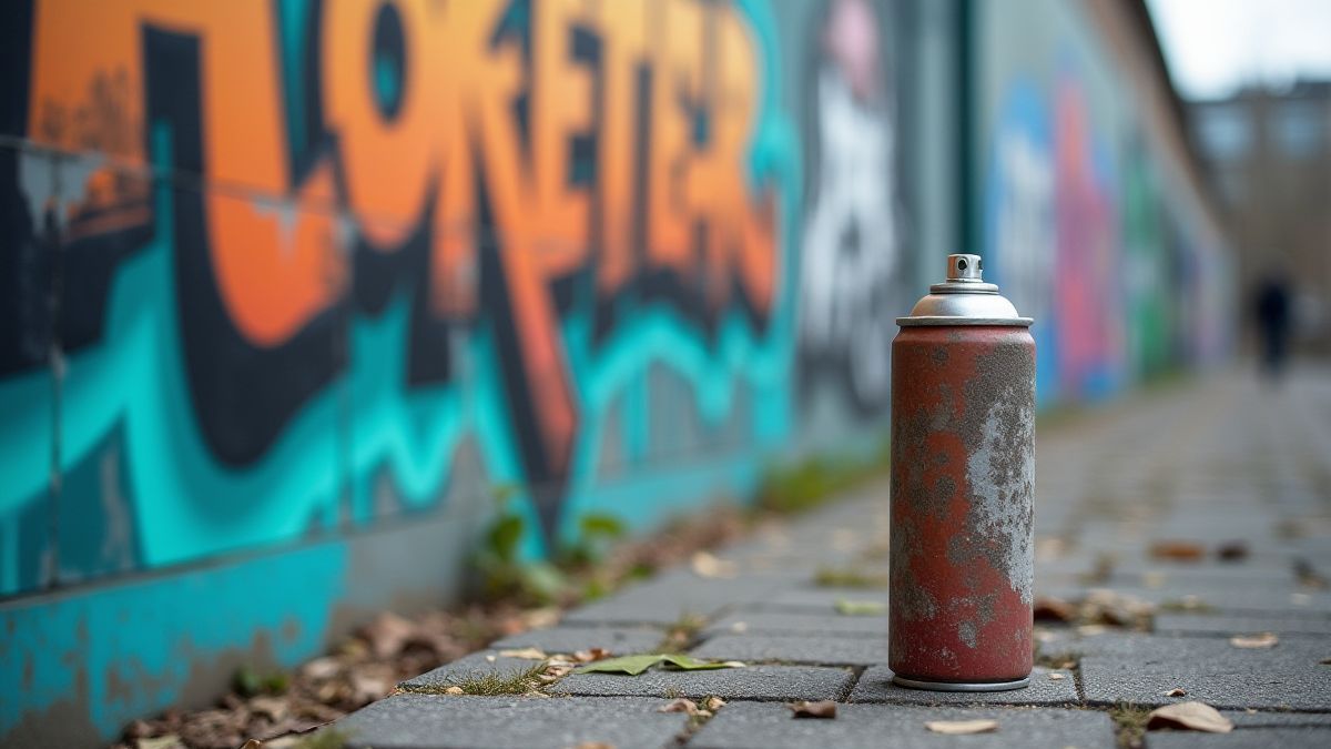 Spuitbus en graffiti-art op een stadsmuur.