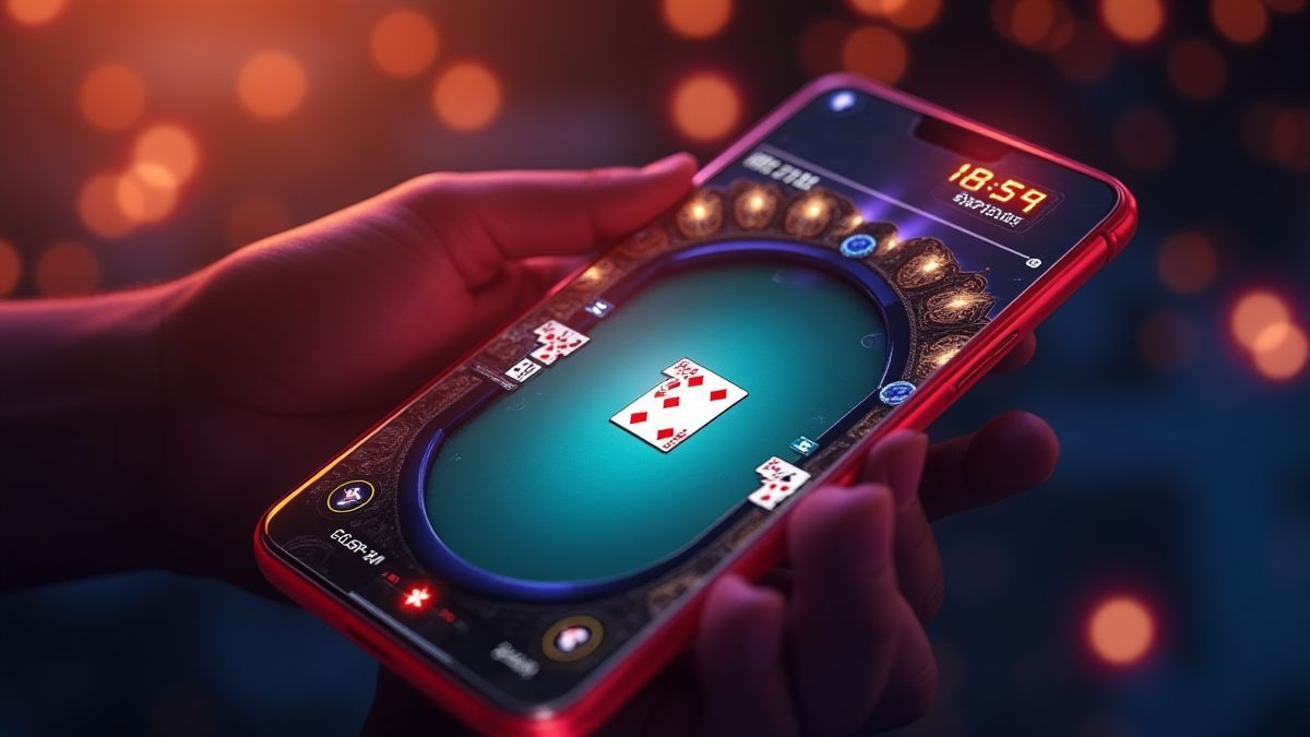 Pantalla de móvil mostrando un juego de póker.