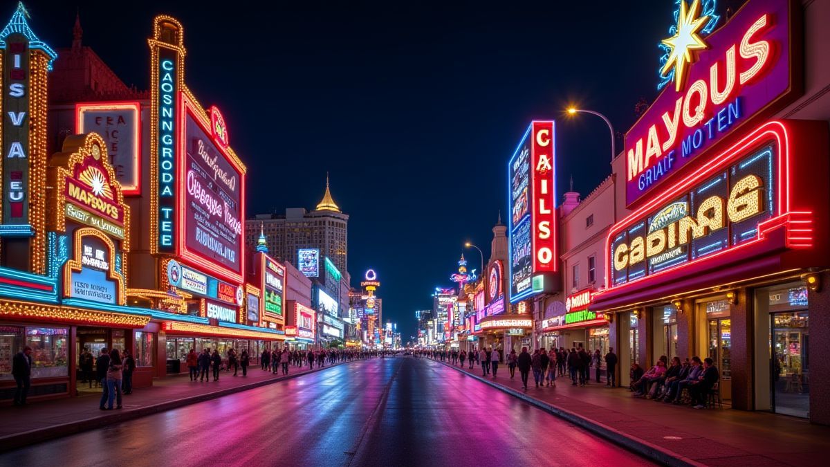 La fameuse bande de Las Vegas illuminée avec des lumières néon.