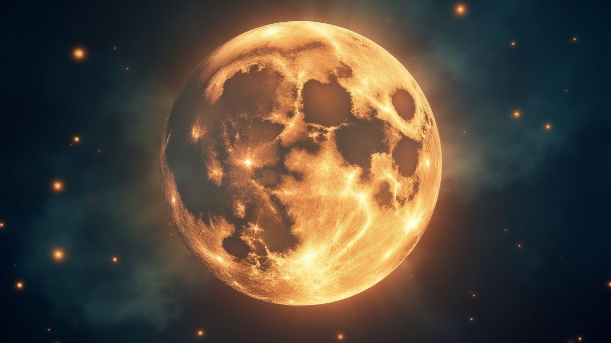 Símbolo da deusa lua iluminado em um ambiente mágico.