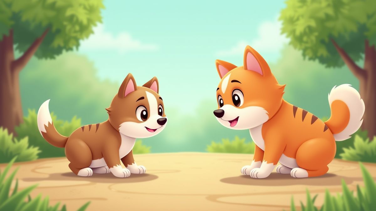 Szene von Katzen und Hunden in einem Cartoon-Stil Park.