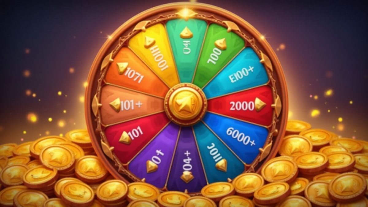 A prize wheel with gold coins and multipliers.