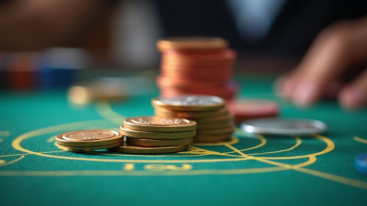 Tabuleiro de estratégia com moedas e fichas de cassino