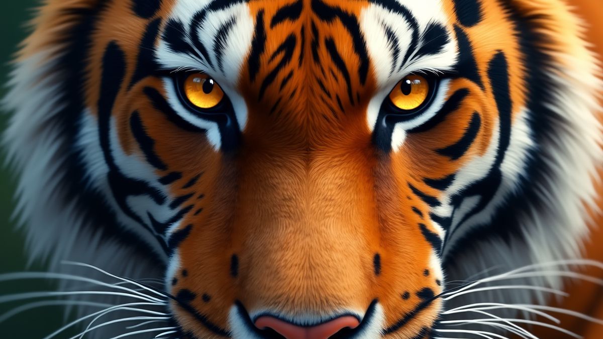 Ein Tiger mit beeindruckenden Augen im realistischen Kunststil.