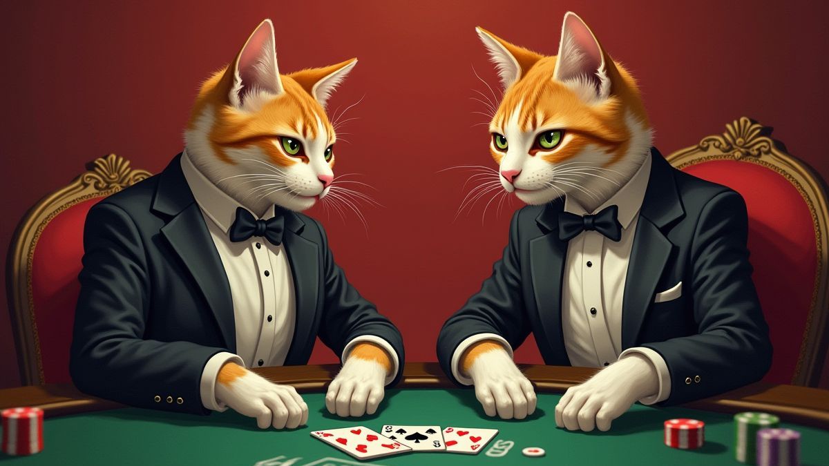 Chats jouant au poker dans un casino