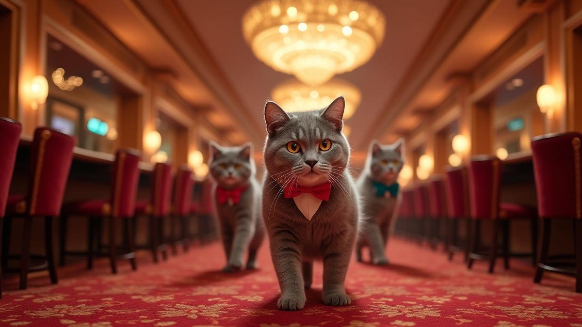 Intérieur d'un casino avec des chats élégants