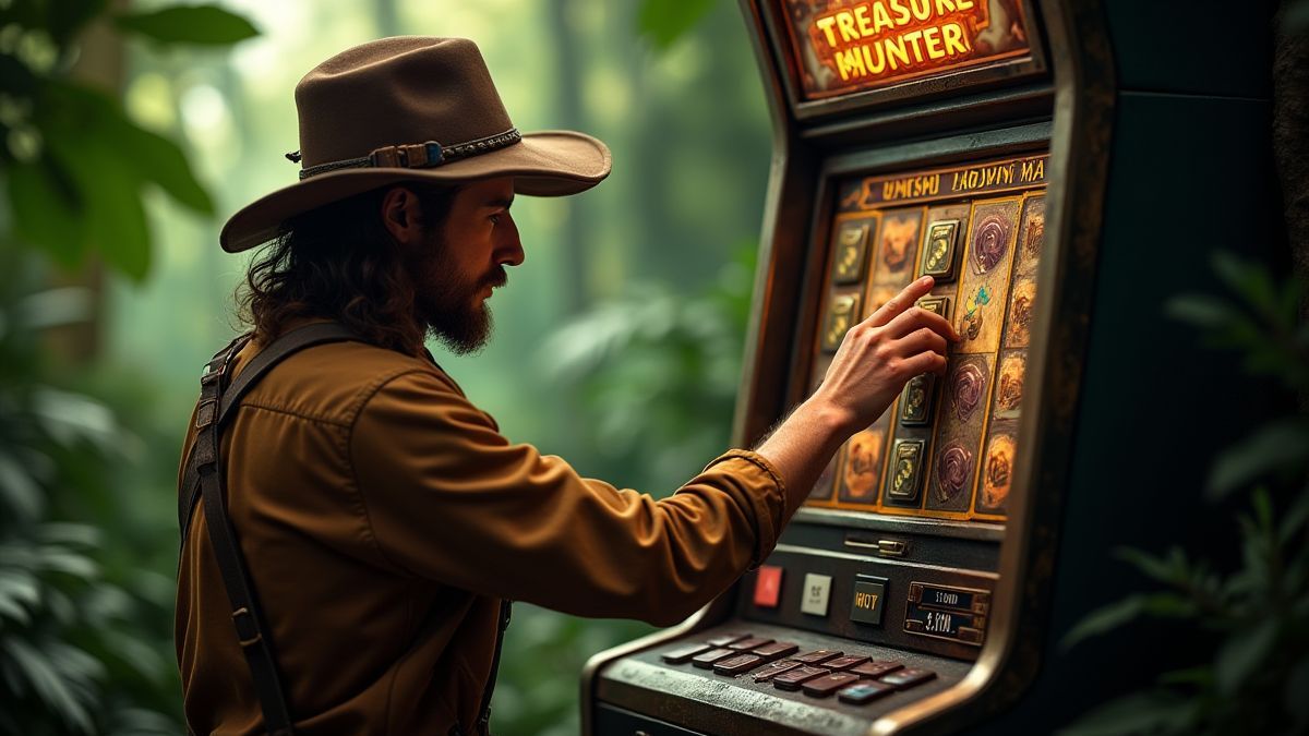 Treasure hunter adjusting a slot machine
