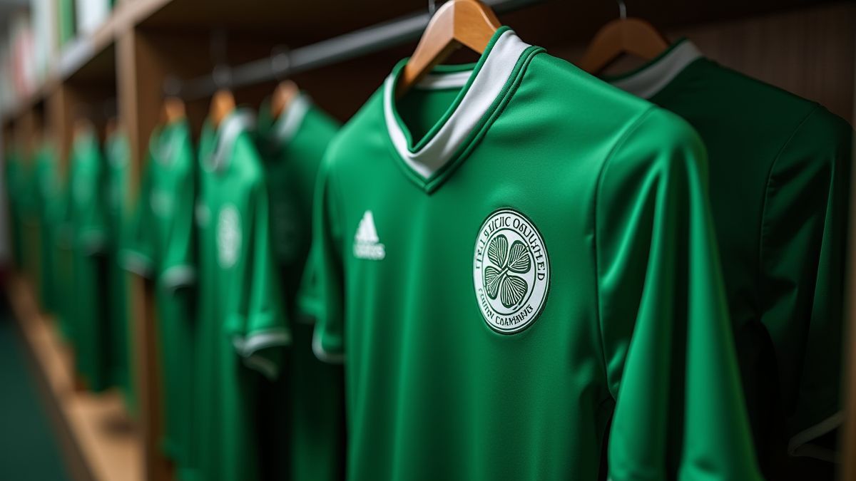 Camiseta de fútbol en un vestuario estilo Celtic Football Club.