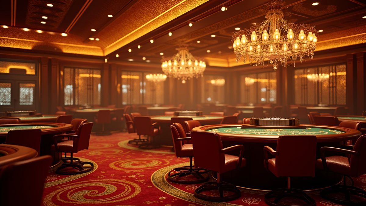 Eine von einem luxuriösen Casino inspirierte Umgebung mit schimmernden Lichtern und goldenen Akzenten.