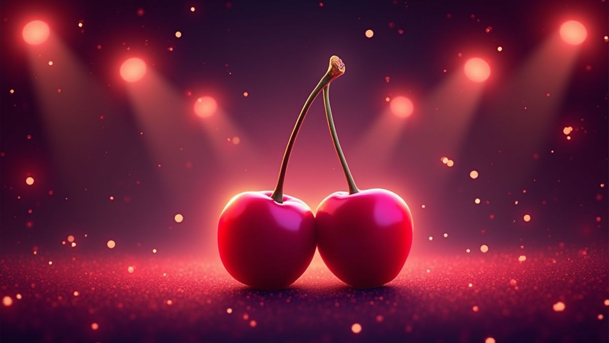 Thématique rétro avec des cerises et des lumières néon.