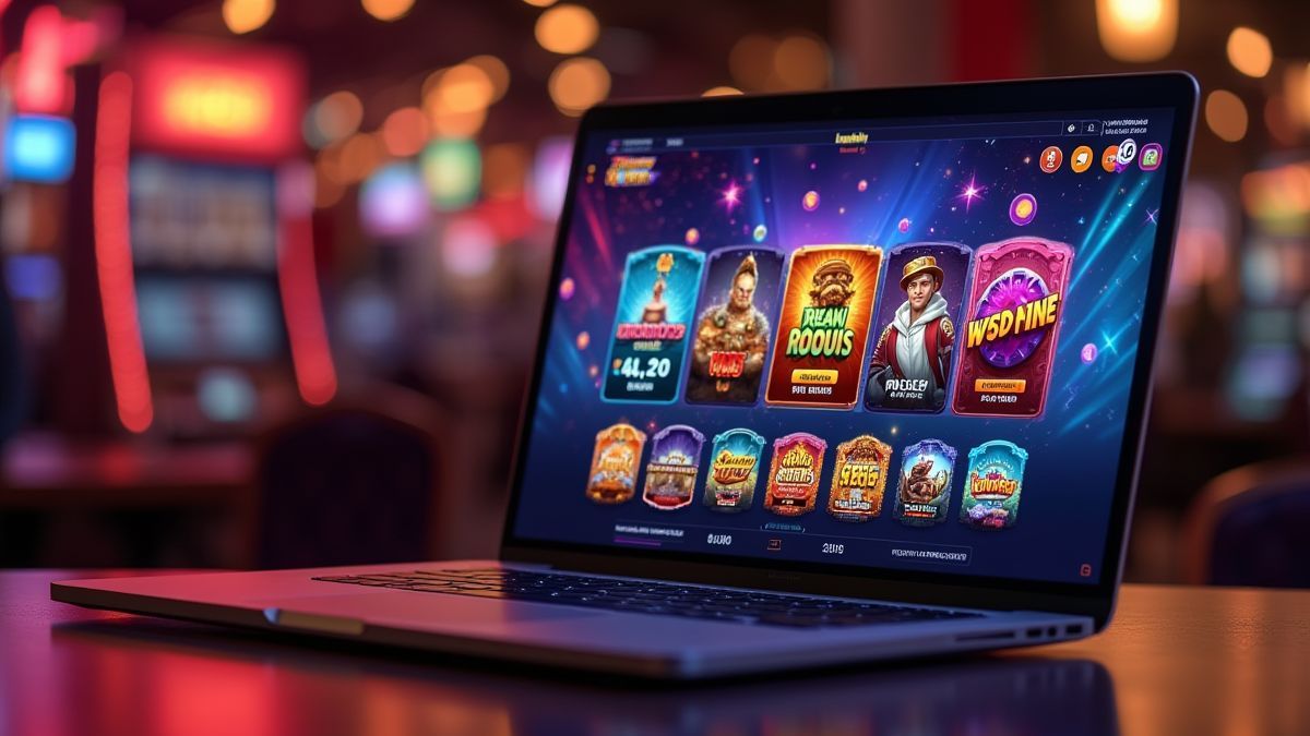 Interface de casino en línea mostrando tragaperras.
