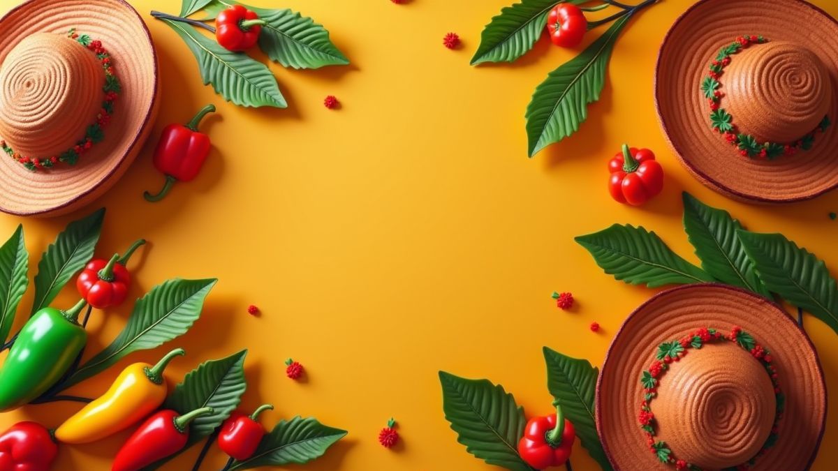 Mexican party decorations with chilies and sombreros.