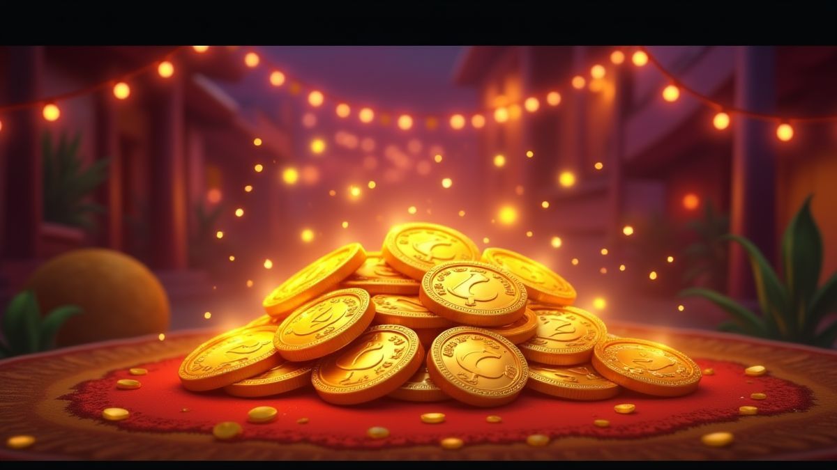 Representación digital de monedas brillantes y premios en el slot.
