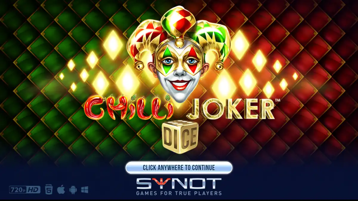 Pantalla de introducción de Chilli Joker Dice con el logotipo de Joker