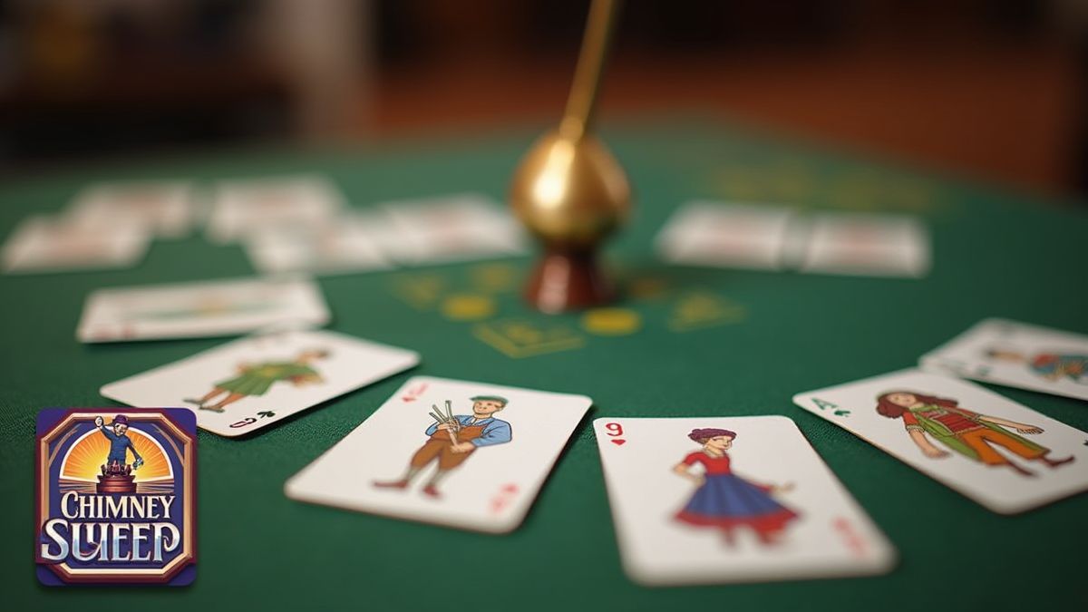 Table de jeu avec cartes retournées et un icône de cheminée.