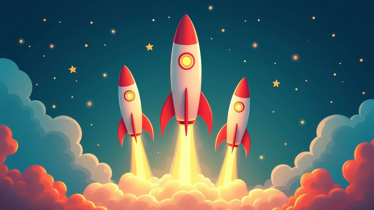 Rockets ready to launch in a festive setting.