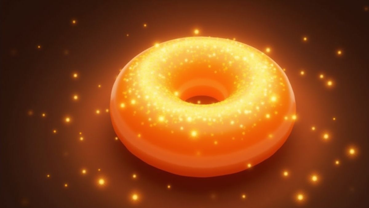 Gouden donut omringd door magische sprankels.