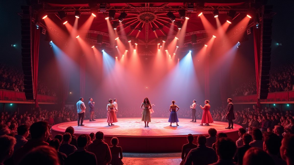 Een circus podium vol energie en spektakel.