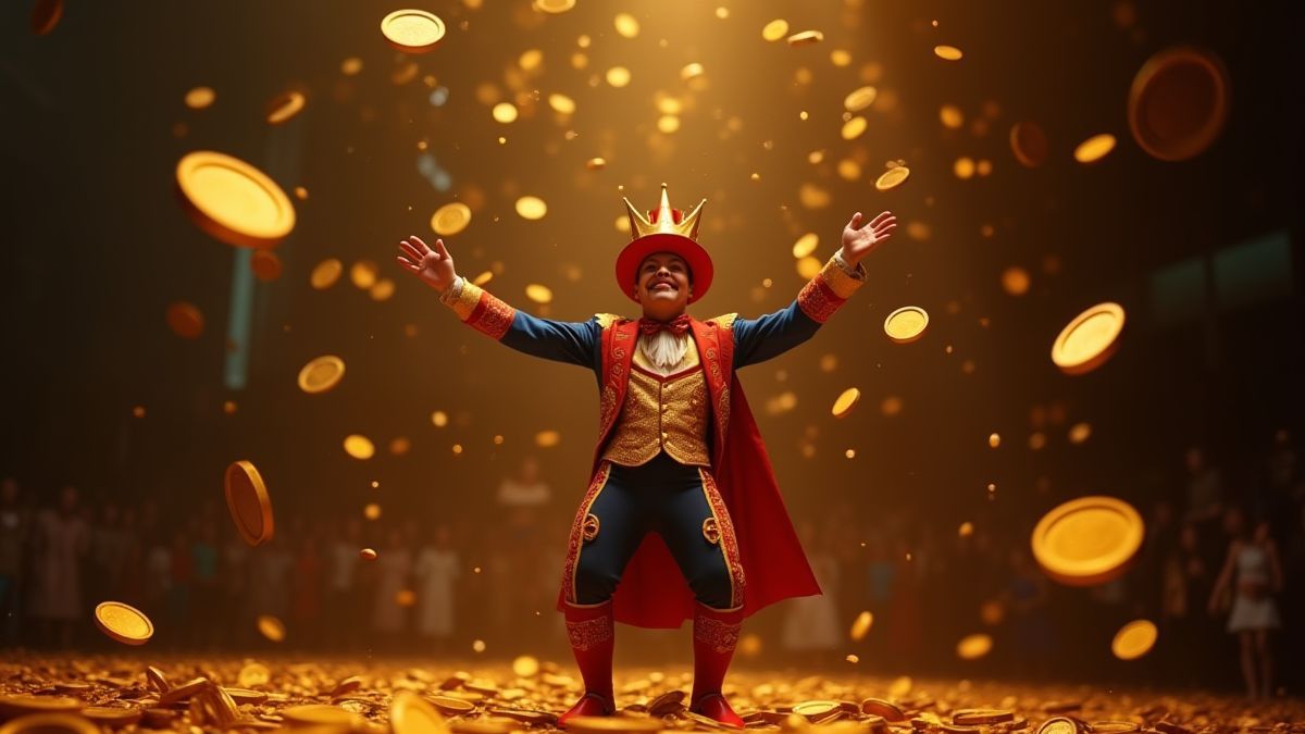 Goldmünzen um einen Zirkuskünstler.