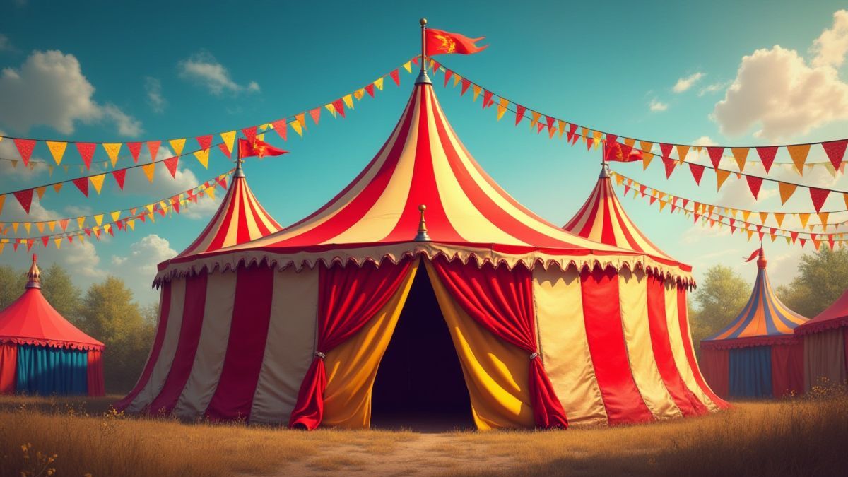 Una carpa de circo llena de color y vida.