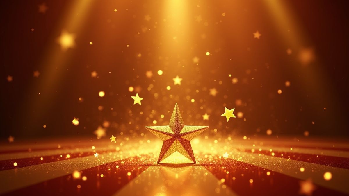Estrellas doradas brillando en un entorno circense.
