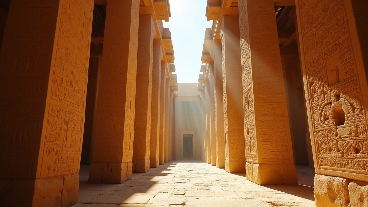 Ein alter ägyptischer Tempel mit Hieroglyphen an den Wänden.