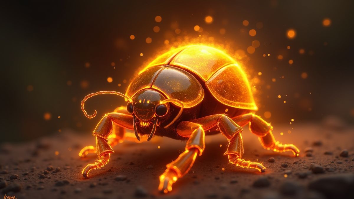 A golden scarab beetle shining with mystical energy.