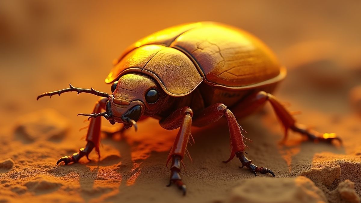 Leuchtender ägyptischer Käfer auf Sand